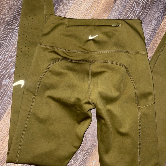 Nike Running Leggings Olive Green Small Holes Along Calves - Picture 8 of 9